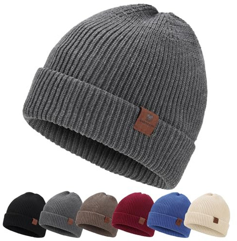 BARFULKER Winter Beanie Mütze Herren Damen Warm Gefüttert Wintermützen Dehnbare Weiche Strickmütze Laufmützen Dehnbare Weiche Wollmütze Unisex Hat,Einheitsgröße,Grau