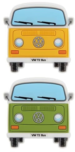 BRISA VW Collection - Volkswagen T2 Bulli Bus Rubber Magnet - Front, Kühlschrankmagnet, Magnettafel, Whiteboard, Pinnwand (2er Set, Gelb & Grün)