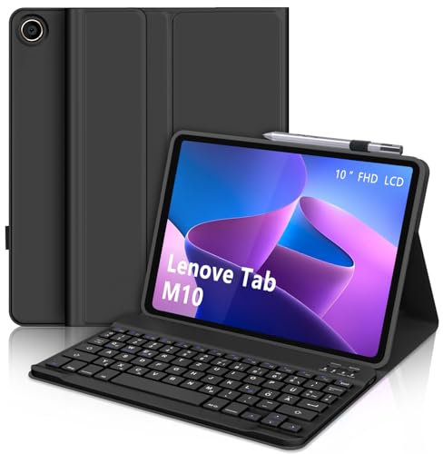 SENGBIRCH Tastaturhülle für Lenovo tab M10 3rd 10.1 2022 (TB-328FU/TB-328XU) - QWERTZ Deutsche Tastatur Abnehmbare Bluetooth Wireless Tastatur für Lenovo tab M10 3rd 10.1 Zoll 2022, Schwarz