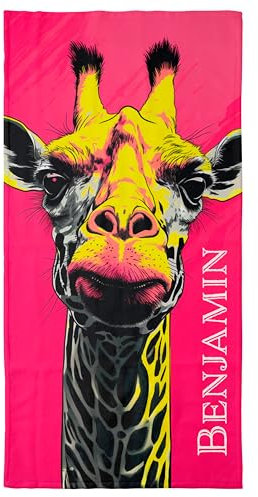 Handtuch mit Namen Giraffe – Ein einzigartiges, bedrucktes Handtuch als persönliches Geschenk für Familie und Freunde. Pop-Art-Animals, Geschenke für Freundinnen, Freunde und Partner! - 100 x 50 cm
