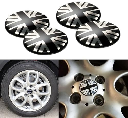 SinYor Radkappen, Union Jack, UK-Flagge, kompatibel mit Mini Coopers R50 R51 R52 R53 R55 R56 R57 R58 R59 R60 R61 F55 F56 etc. (Schwarz/Grau)