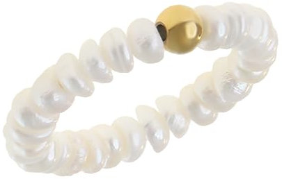 Made by Nami Perlenring Elastisch mit echten Süßwasserperlen Elastischer Ring mit Perlen Wasserfester Schmuck Boho Schmuck Damen (Gold/Süßwasserperlen)