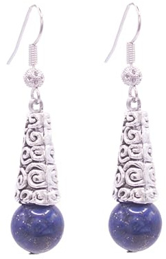 NILUXE DESIGN- Pendientes Mujer Largos con Piedra Natural Chapados en Platino -Cono Grabado Estilo Boho-Pendientes Colgantes Mujer Bohemios Handmade Diseño Artesanal Elegante