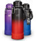IceDrop® XXL Thermo Trinkflasche Edelstahl [1L] für eiskalte & heiße Getränke I 100% auslaufsicher & Kohlensäure geeignet I Isolierflasche mit 2 Deckeln I Edelstahl Trinkflasche - Schwarz Rot