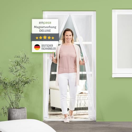 empasa Fliegengitter Tür Magnet Fliegenvorhang DELUXE | für Terrassen- und Balkontür, 26 starke Magnete, selbstschließend, Farbe:Insektenschutz | weiß, Größe:80 x 220 cm