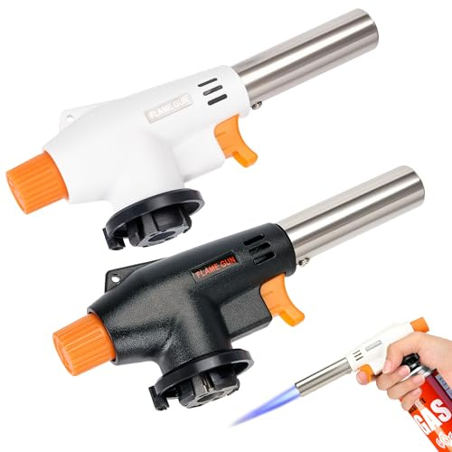2 Pieces Kitchen Blow Torch Cooking Blow Torch Gas Torch Flame Adjustable Gas Butane Culinary, Kitchen Butane Torchfor Home and Outdoor, Baking, Cooking, Camping and BBQ（Black/White）