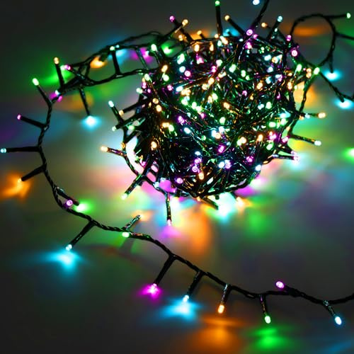 Spetebo Lichterkette 120 LED 9m, soft bunt, Timer, 8 Leuchtfunktionen | Weihnachtslichterkette, Speicherchip, Netzstecker, Wasserdicht, Garten Deko