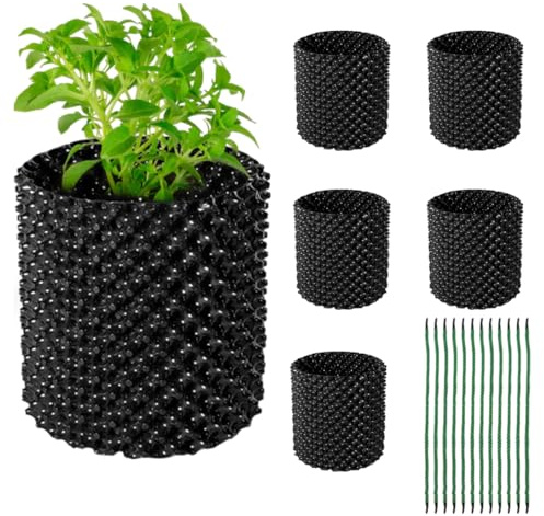 Focefec Air Pruning Containers 6 Gallon, Plastic Plant Pot 6 Pack, Air Pots for Plants for Vegetable Fruits, Gardening, Self-Planting Pots with Handle & Base, Size 30cm x 31.7cm