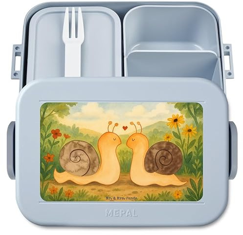 Mr. & Mrs. Panda Bentobox Schnecken Liebe Design - Geschenk, Freundin, Lebensmittelbehälter, Lunchbox, Vesperbox, Verliebt, glücklich, Pärchen, Große, Snackbox, Paar, Bento Box