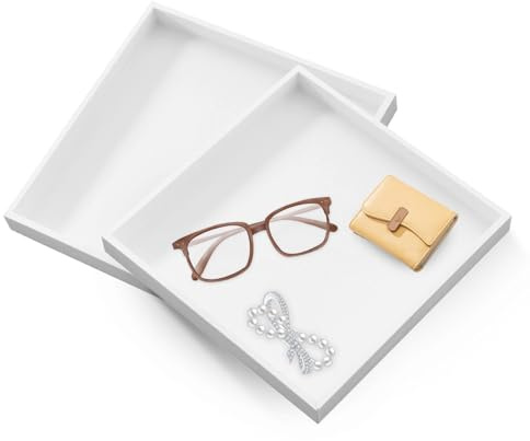 2 Stück Deko Tablett Quadratisch Dekotablett Holz Holztablett Klein | Badezimmer Tablett Dekoratives Serviertablett Dekoteller für Schmuck Lebensmittel Cosmetics Badezimmer Küche 20 X 20 cm