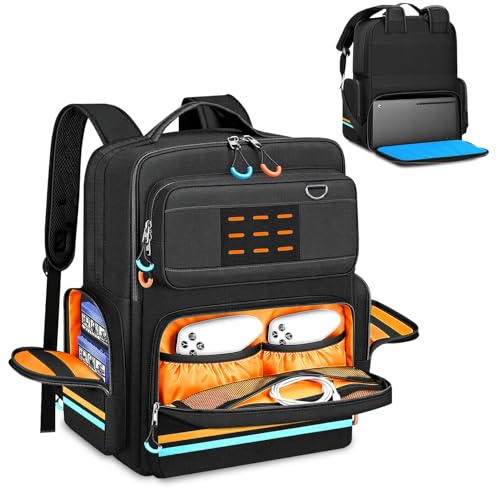 RIGHTPARTS Travel Carrying Case for Xbox Series X/S,Portable Storage Game Bag with Multi-Pocket Storage, Holds 15.6-Inch Laptop & Console Accessories, Orange
