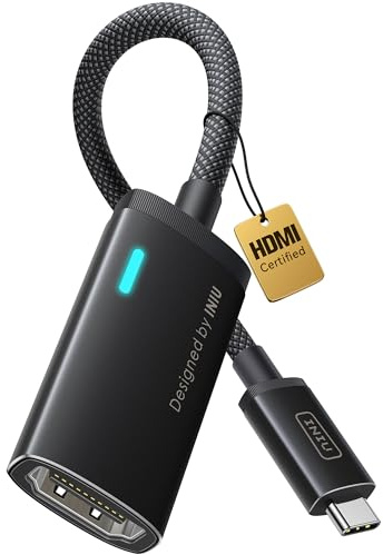 INIU Adattatore USB C a HDMI, Certificato HDMI Ufficiale con LED di Diagnostica Intelligente, 4K@60Hz Cavo per MacBook, iMac Laptop, iPad iPhone Samsung Steam Deck Gaming Monitor Thunderbolt 3/4 Ports