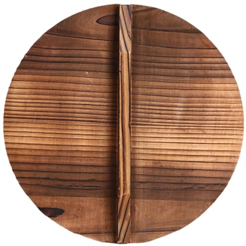 Wok-Deckel, Wok-Deckel, 35, 6 x 35, 6 cm, Vintage-Holz-Bratpfanne mit Griff, rissfeste Holzstruktur, auslaufsicherer Topfdeckel für Zuhause, Küche, Restaurant