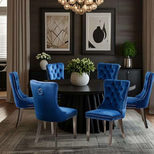SoarTalent 6er Set Esszimmerstühle Samt Silberbein, Blau