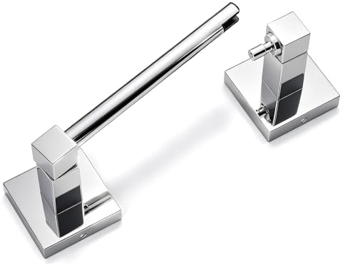 WZKALY Toilet Roll Holder Wall Mounted Stainless Steel, Square Base, Chrome | Double Post Pivoting Toilet Paper Holder, Toilet Tissue Holder for Bathroom and Washroom