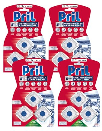 Pril 5in1 Tabs Cura Lavastoviglie a Carico Pieno (4 confezioni da 3 tab), Anticalcare e Decalcificante per una Pulizia Profonda e Igiene Ottimale