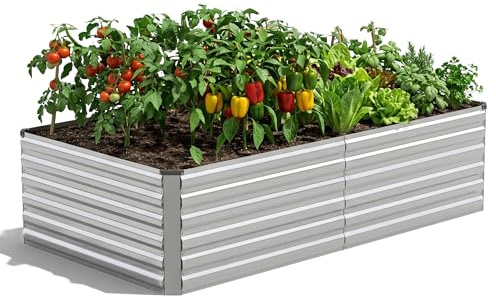 Freelawn Hochbeet Metall 240 cm, verzinkt, Gemüsebeet Garten Silber | Verzinktes Metall Hochbeet, großes Gemüsebeet für Garten, 240 cm Länge, stabile Konstruktion mit Stabilisierungsstangen