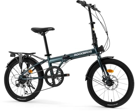 ROCKBROS SKN Klapprad 20 Zoll Faltrad, Tourney 7-Gang & Mechanische Scheibenbremsen, Faltbares Fahrrad mit Gepäckträger & Schutzbleche für 140–185 cm City Bike Pendler Dunkelblau