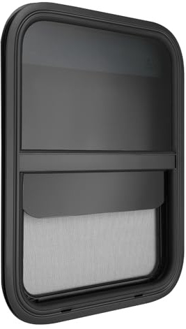 Schwarz Rechteck Wohnmobilfenster Schiebefenster RV Fenster mit integriertem Insektenschutz,UV-beständig Seitenfenster Wohnmobils Ausstellfenster aus Aluminiumlegierung, gehärtetes Glas (450×600mm)