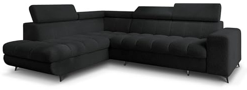 Masseno Ecksofa MORIVA Q L-S mit Schlaffunktion L-Form, Klassisch Sofa mit Bettkasten, Wohnzimmersofa, Couch, Soffa, Bettsofa, Couchgarnitur - Schwarz, Quelle 100