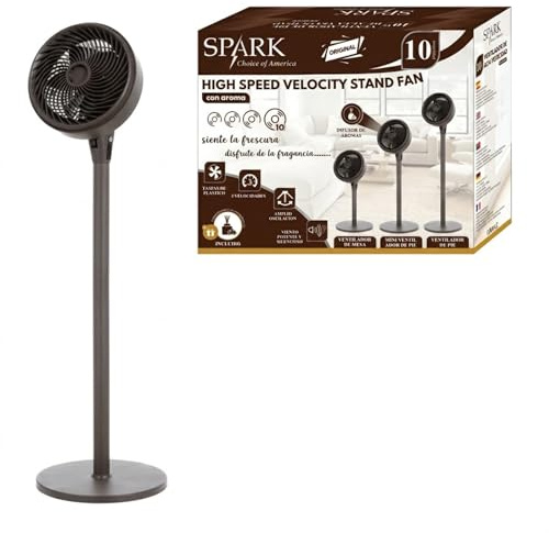 LoLek Spark Ventilador de Pie de Alta Velocidad 10, 3 en 1, 3 Velocidades, con Difusor de Aroma Incluido (Marron Cafe Oscuro)