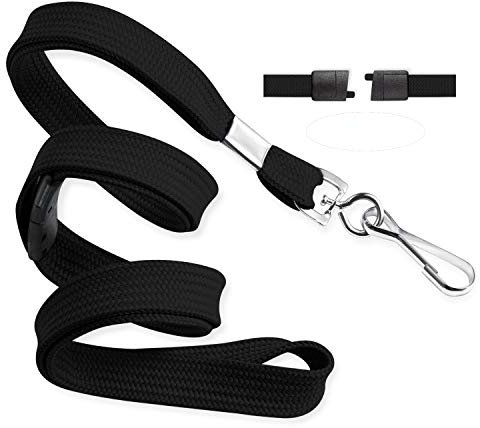 Mifflin Flaches, abbrechbares Sicherheits-Lanyard für Ausweise (Schwarz, 91,4 cm, 5er-Pack), weiche gewebte Halslinie