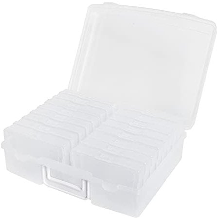 Novelinks Fotoaufbewahrungsbox mit 16 einzelnen Fotoschachteln, für Werkzeuge, Bastelarbeiten, Fotos, 36x28x13cm (Transparent)
