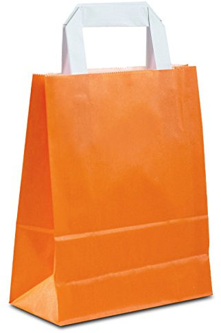 Papiertüten orange mit Flach-Henkel I 100 Stk. 18+08x22cm I Papiertragetasche für Einzelhandel, Weihnachten, Mitbringsel, TO-GO I Geschenktüten aus Kraftpapier I HUTNER