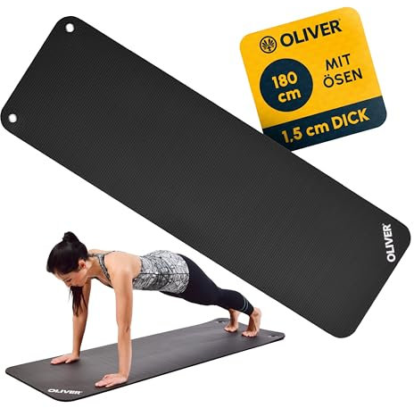 Oliver – rutschfeste Sportmatte gerillt mit Ösen – Yogamatte für Pilates, Gymnastik & Fitness – hautfreundlich & feuchtigkeitsabweisend – Gymnastikmatte Fitnessmatte (180x60x1,5cm | Anthrazit)
