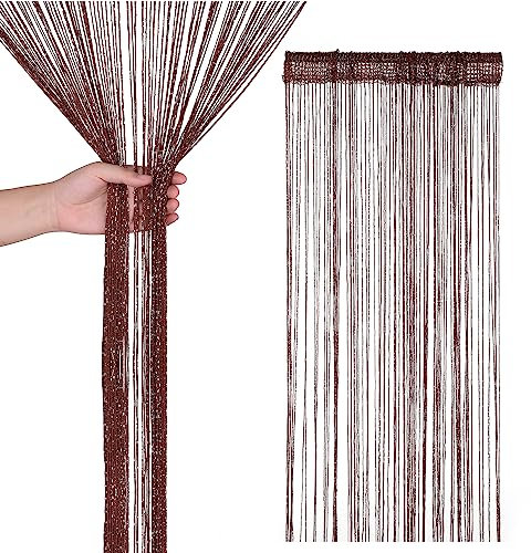 Trimming Shop String Curtains Glitter Fringe Panel Fly Screen Doorway Curtain Closet Window Doors Sequin Sheer Room Divider Tassel for Doorway, Windows, Home Decoration, 200cm x 90cm, Coffee