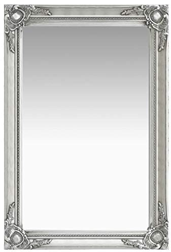 pedkit Wandspiegel Spiegel Mit verziertem Rahmen in Antik-Optik,Lichtspiegel Badezimmerspiegel Mit Montagehaken im Barock-Stil,Holz und Glas,Silbern,Diverse Gren