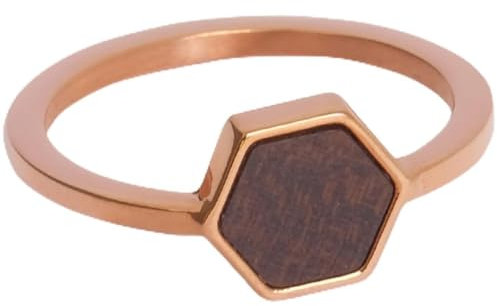 Kerbholz - Holzschmuck Damen - Hexa Ring Rosegold - dünner Damen Schmuck Ring in rosegold - Edelstahlring mit echtem Holz - Schmuck Geschenk für Frauen(Roségold, S)