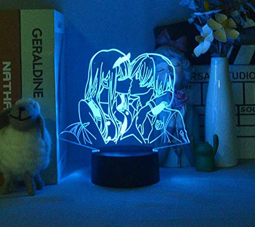 KJsdaADSA Zeichentrickfiguren Anime Zero Two Nightlight Lamp Illusion Nachtlicht Raumdekoration 16 Farben