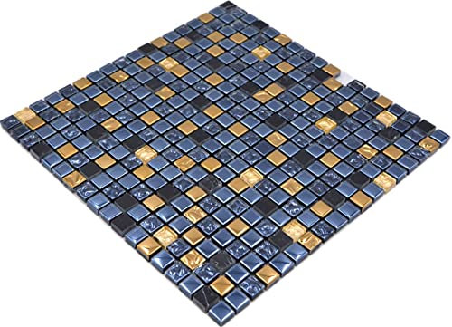 Mosaikfliese Glas Naturstein Mosaik Stein EP mix Schwarz Gold