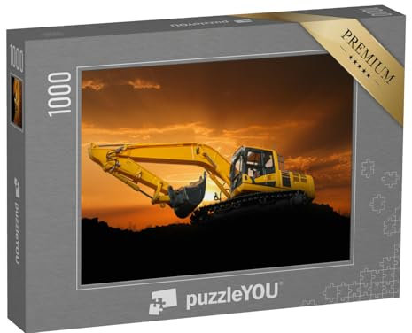 puzzleYOU: Puzzle 1000 Teile „Crawler Bagger auf Einer Baustelle bei Sonnenuntergang“ – aus der Puzzle-Kollektion Bagger