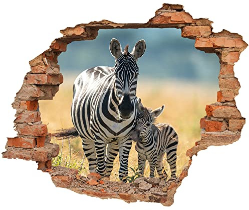 WCB Wandtattoo - Wanddurchbruch mit Aussicht auf Zebra mit Fohlen 50 x 41 cm - Wandaufkleber