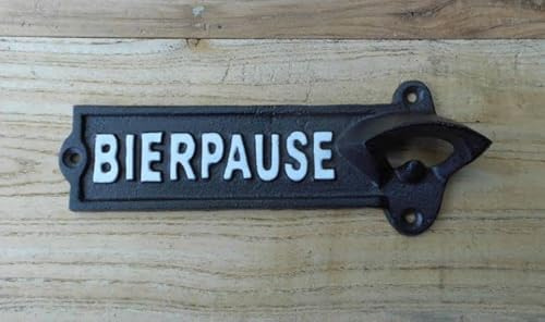 Wandflaschenöffner Kapselheber BIERPAUSE Gusseisen schwarz 21 cm