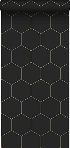 ESTAhome papier peint hexagone noir et or - 139313-0,53 x 10,05 m