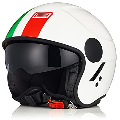 ORIGINE Motorradhelm Jethelm Rollerhelm mit Visier ECE Zertifizierung (Basic Italy White,S)