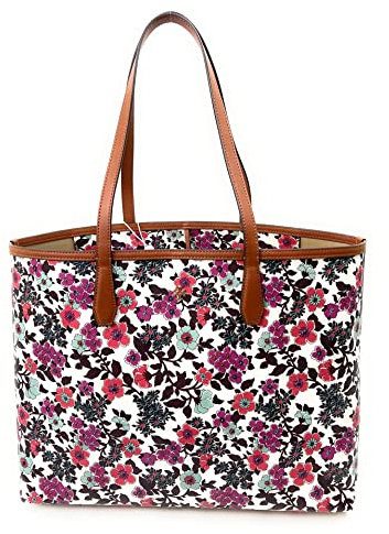 Tory Burch Kerrington Tote (cremefarben, rot, blau, Blumenmuster), Tapete mit Blumenmuster, cremefarben, rot, blau, Large