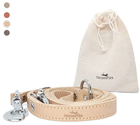 FREUDENTIER Hundeleine aus zertifiziertem Leder 2m, 3-Fach verstellbare Führleine, liebevoll in Holland produziert, hochwertig und stilvoll, Amstelpark Kollektion (Sand, 25mm breit)