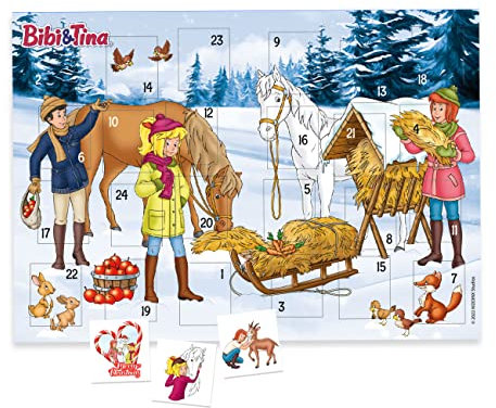 Papierdrachen Adventskalender mit Kindertattoos zum Aufkleben aus Deutschland - Tattoos mit Bibi & Tina und weiteren kindgerechten Designs - Weihnachtskalender für Kinder - vegan - Bibi & Tina Set 4