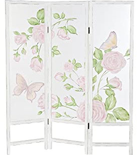 DRW Paravent Nylon Holz 150 x 2,5 x 180 Rosen Rosa