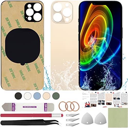 ReuWeu Rear Back Cover Glass Replacement Compatible with iPhone 13 Pro 6.1 + Professional Tools (Gold)