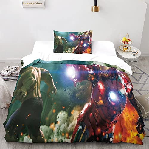 Iron Man Bettbezug Bettwäsche Set Marvel Avengers Bettbezüge 3D Drucken 2 Teilig Microfaser Bettwäsche Super Weiche Atmungsaktive Deckenbezug Mit Reißverschluss Betten Set Single(135x200cm)