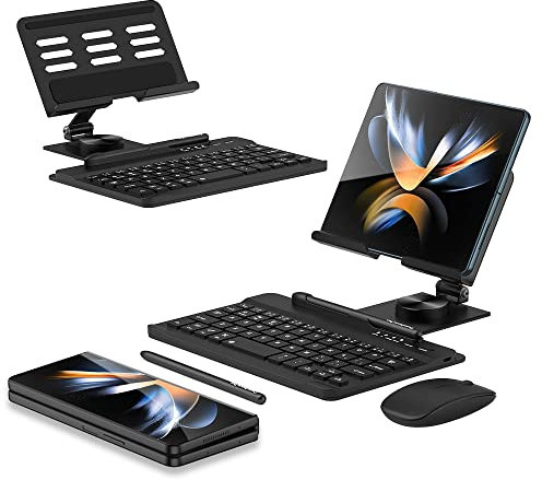 Schutzhülle für Galaxy Z Fold 4 Standfunktion, 360° drehbarer POS Tablet-Ständer, integriertes faltbares Design-Set [Klapphalterung/Kondensator-Stift] Ständer passend für Galaxy Z Fold4 (schwarz)