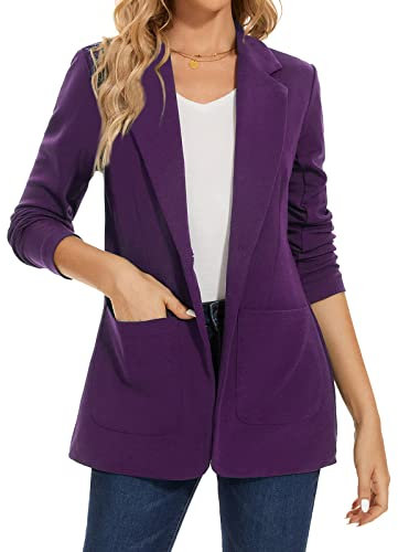 MINTLIMIT Giacca blazer da donna, risvolto dentellato, un bottone, tasche applicate, menta, lunghezza standard, poliestere, manica lunga, business e casual, Viola, XL