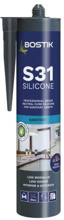 BOSTIK Pro-Sealant S31 Sanitary Neutral Cure Silicone Sealant, For Kitchen and Bathrooms, Waterproof, Colour: Grey, 310ml