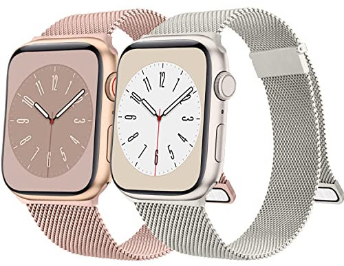 AGOO 2 PCS Cinturini Compatibile per Apple Watch Cinturino 44mm 42mm 45mm 40mm 38mm 41mm, Cinturini in Acciaio Inossidabile a Maglia Milanese per iWatch Series 9 8 7 6 5 4 3 2 1 SE
