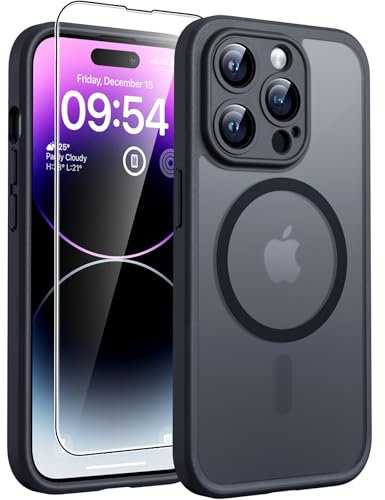 TOCOL Cover Magnetica per iPhone 14 Pro 6,1 Pollic, Compatibile con MagSafe, Protezione Fotocamera Integrata, Custodia Antiurto Traslucida Opaca, Nero